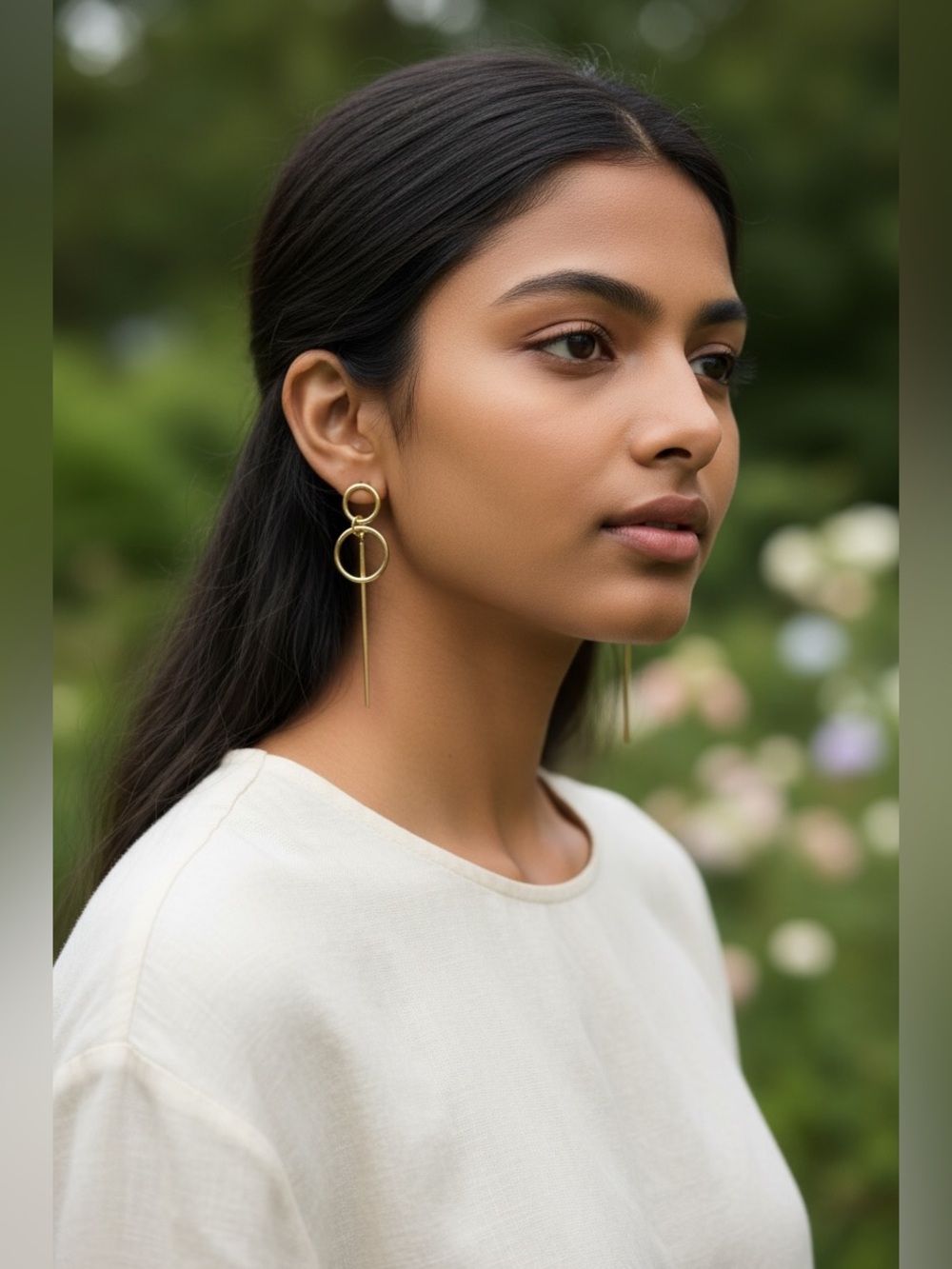Plunder Gold Linked Hoop Bar Drop Earrings